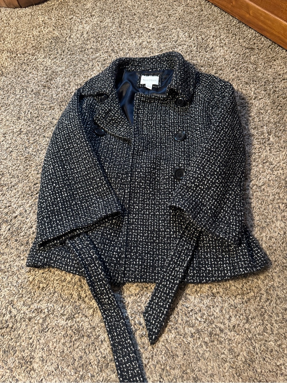 White House Black Market Black and White Tweed Peacoat